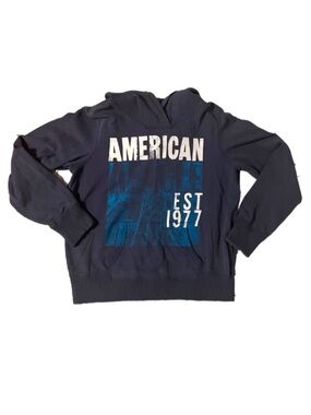 Y2K American Eagle Navy Graphic 1977 Pullover Hoodie